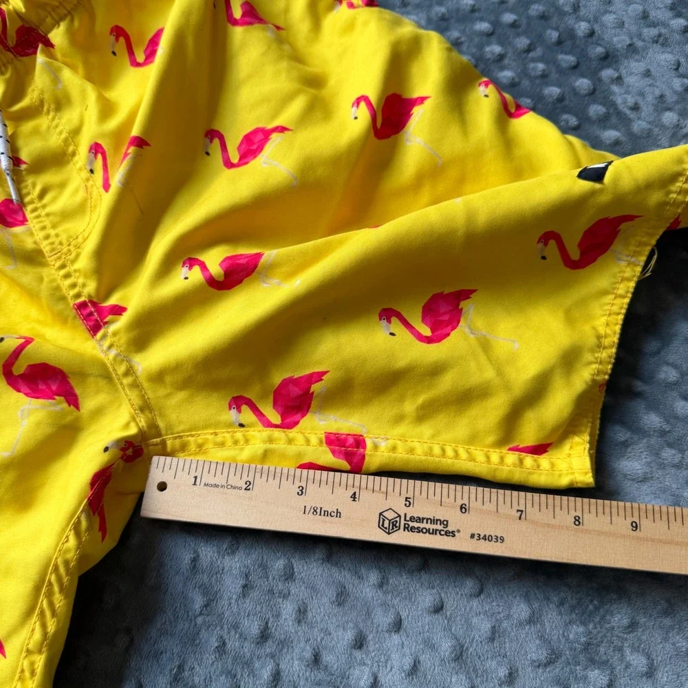 Neff Mens Flamingo Print Swim Trunks Yellow Pink Medium Board Shorts